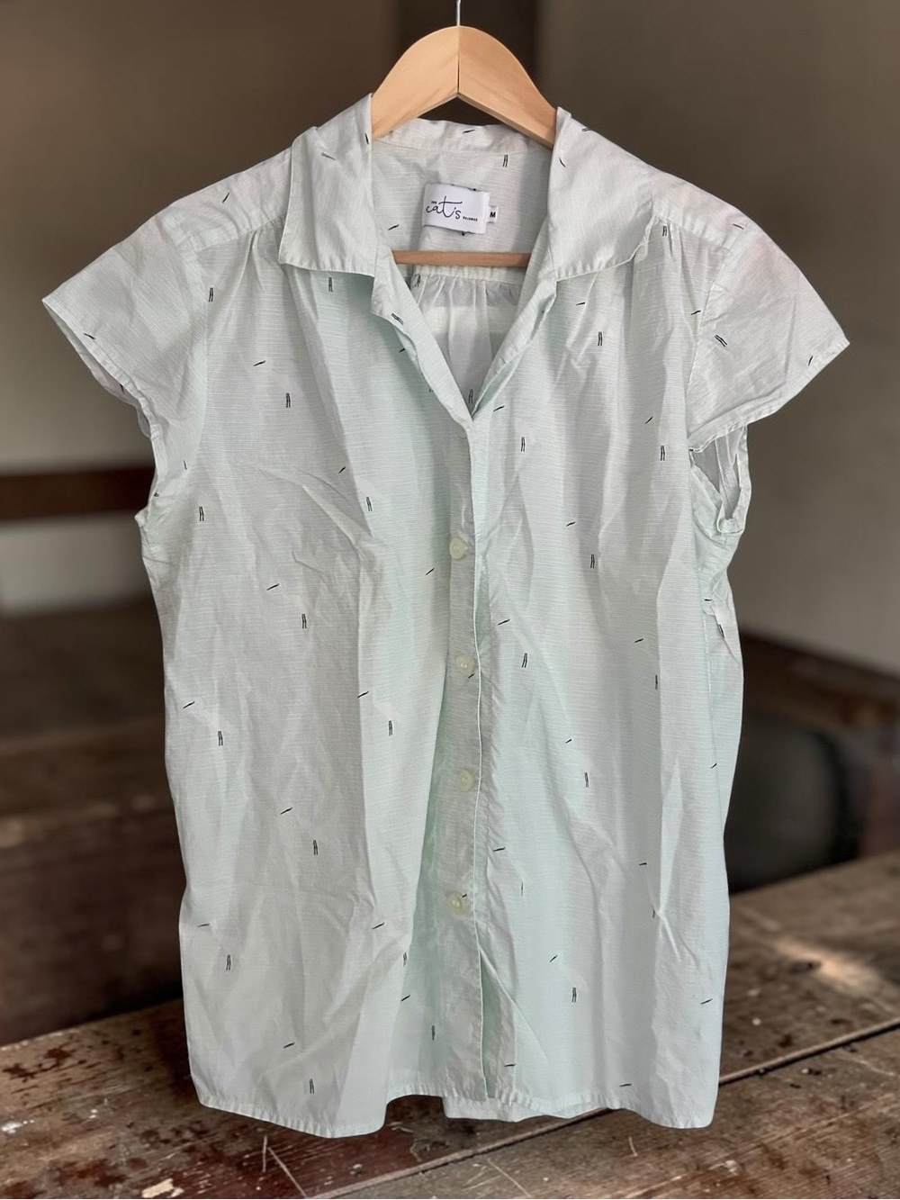The Cat’s Pajamas Green Button Up Cotton Top Sz Medium Loungewear